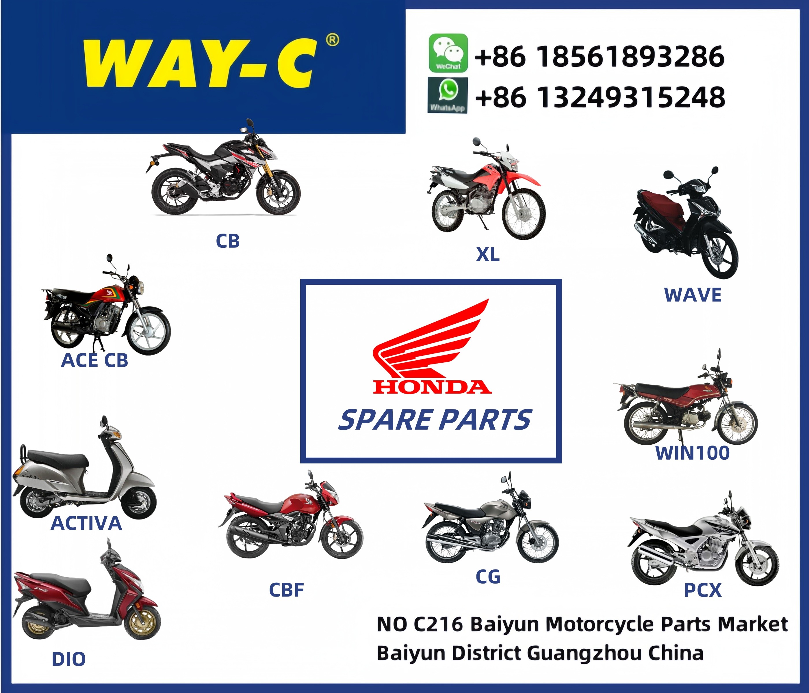WAY-C Tricycle Motorcycle Spare Parts TVS BAJAJ HONDA HAOJUE YAMAHA SUZUKI