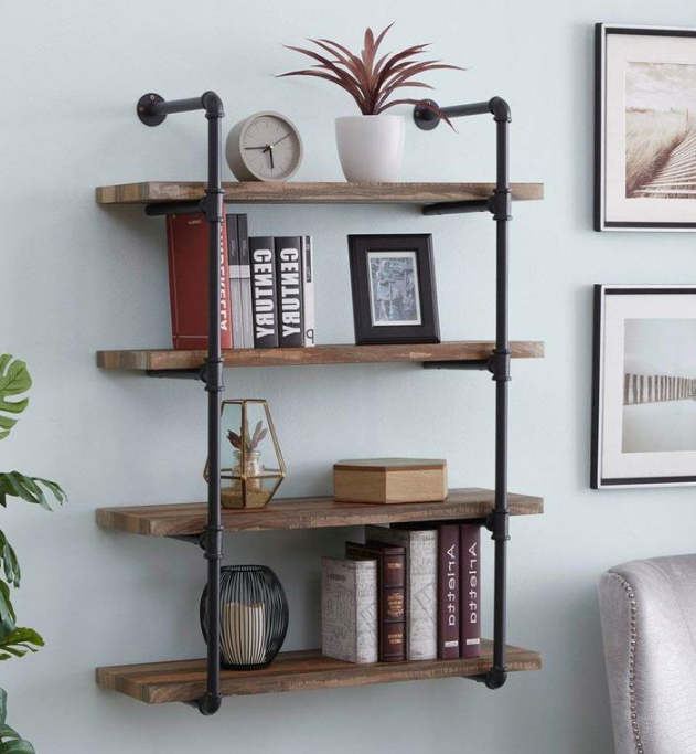 Industrial Iron Pipe Stand Black Retro Shelving Wall Mounted DIY Open Storage Rack
