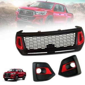 Quality Matte Black Red Modified Car Parts Abs Front Grille Grill For Toyota Hilux Revo Rocco M70 M80 18-20 wholesale