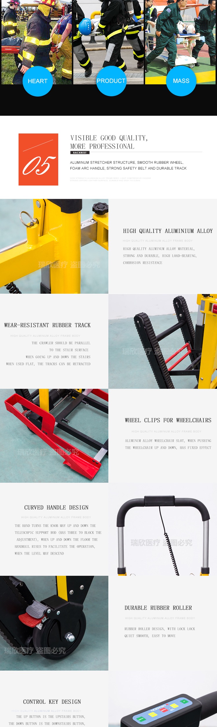 CE Certificate Aluminum Alloy Electric Stair Chair Lifting Vehicle for Hospital Family