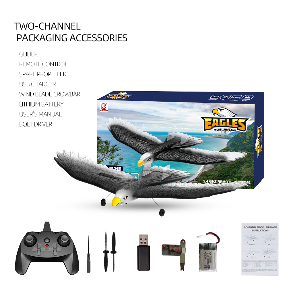 2024 2-way Eagle Glider Model Rtf With Light and Self-balancing 3 Changell Glider Controlled Aircraft Scale 56*29.5*8 CM
