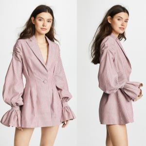 Quality Stripe ballon sleeves V neck blazer mini dress wholesale