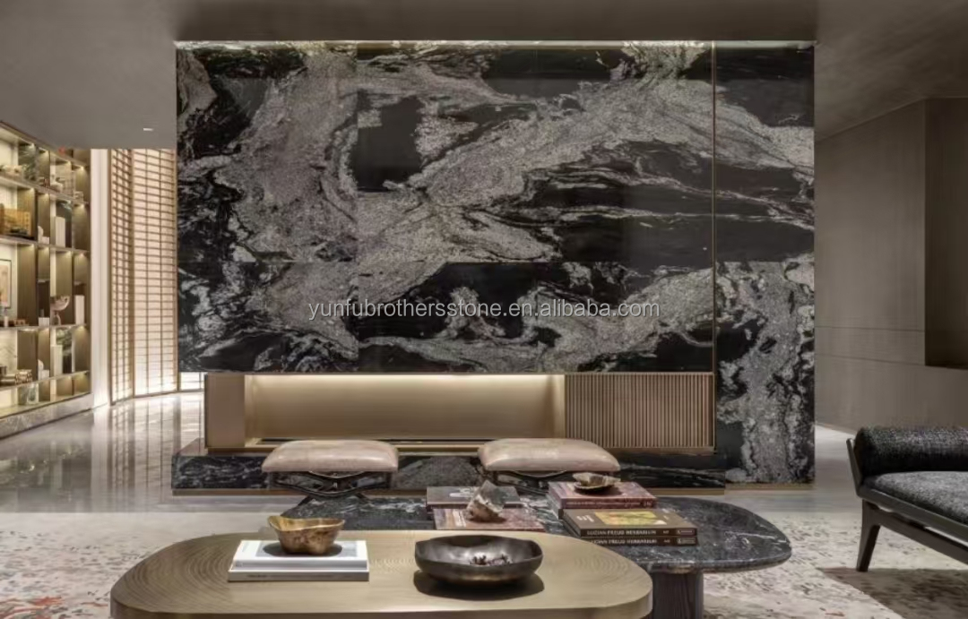 Hotel Polished Black Ink Impression Marble Natural Stone Bathtub for Home Bathroom
