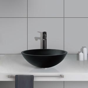 Quality Hotel Acid Matt Black Basin Round Bathroom Glass Anti Rust Finish wholesale