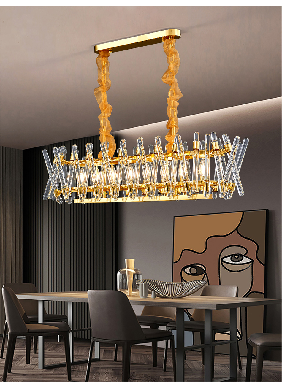 Luxury Kitchen Chandelier Modern Home Decor Hang Lamp Gold Rectangle ceiling light fixture(WH-CY-235)