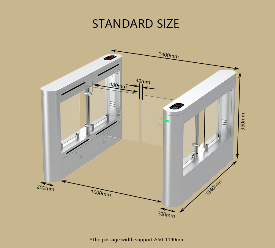 HCW Pedestrian Swing Turnstile Gate 304 Stainless Steel Cabinet With Face Recognition
