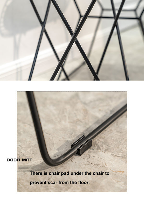 Wire Metal Frame Dining Chairs And Table With Leather Cushion Black UK-LM006