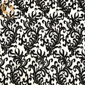 Quality Garment Black Embroidered Handmade Lace Fabric Pearls Decoration wholesale