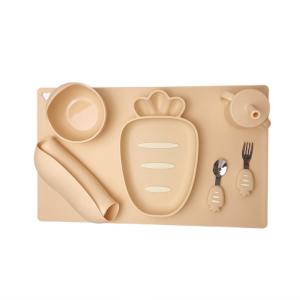 Quality 7 Pieces Silicone Baby Feeding Set Carrot Shape Dining Table Mat Suction Cup wholesale