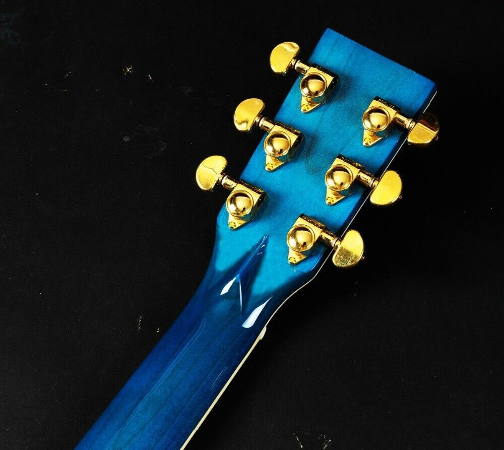 Abalone Blue Solid spruce top 40 inch OM style acoustic guitar Burst maple back