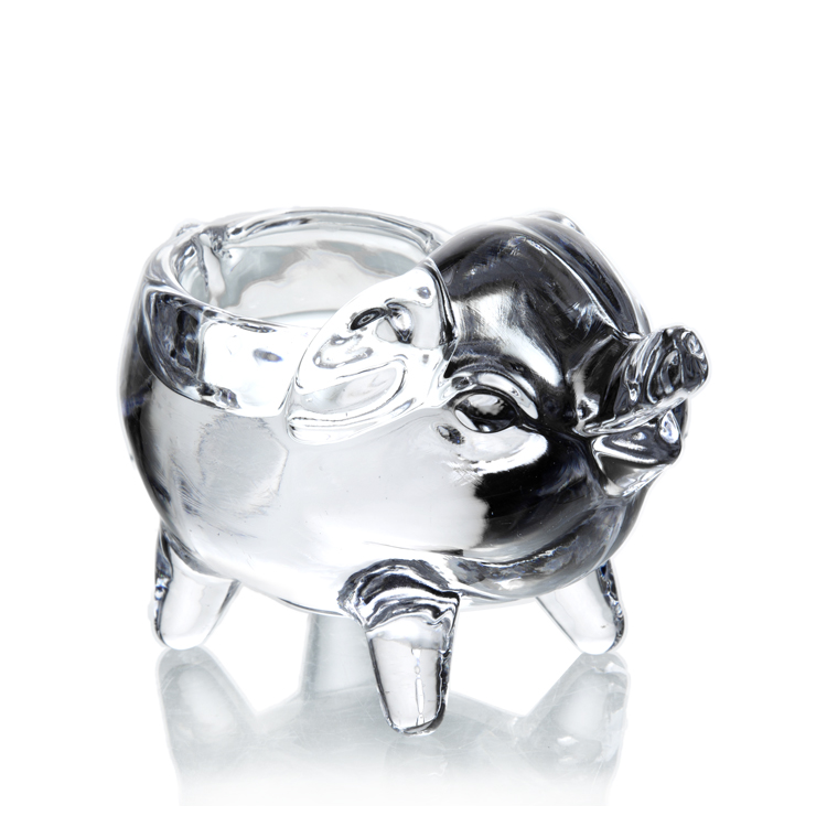 Simple Design Eco-Friendly Glass Transparent Animal Shape Pig Candle Holder for Home Decoration
