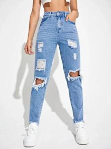 Quality Cotton Fashion Casual Pants Ripped High Street Wear Solid Jeans wholesale