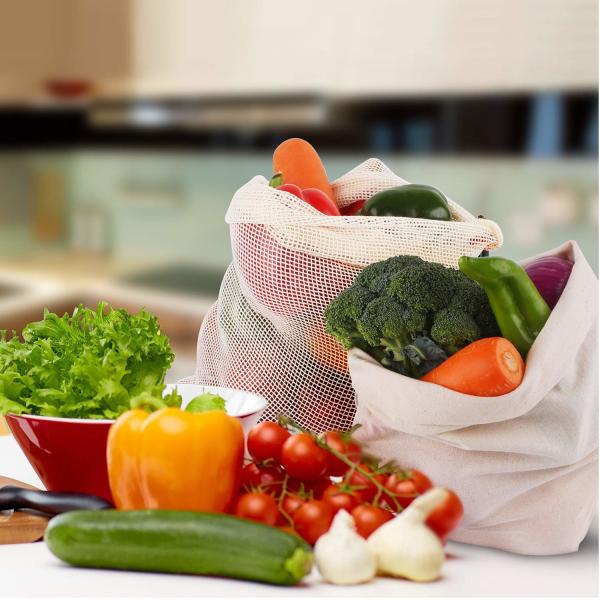 ISO9006 Biodegradable Organic Cotton Drawstring Bags Reusable Mesh Produce Bags