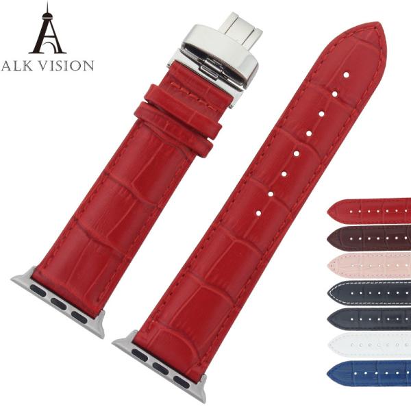 iwatch band butterfly deployant Clasp buckle genuine leather watchband for Apple