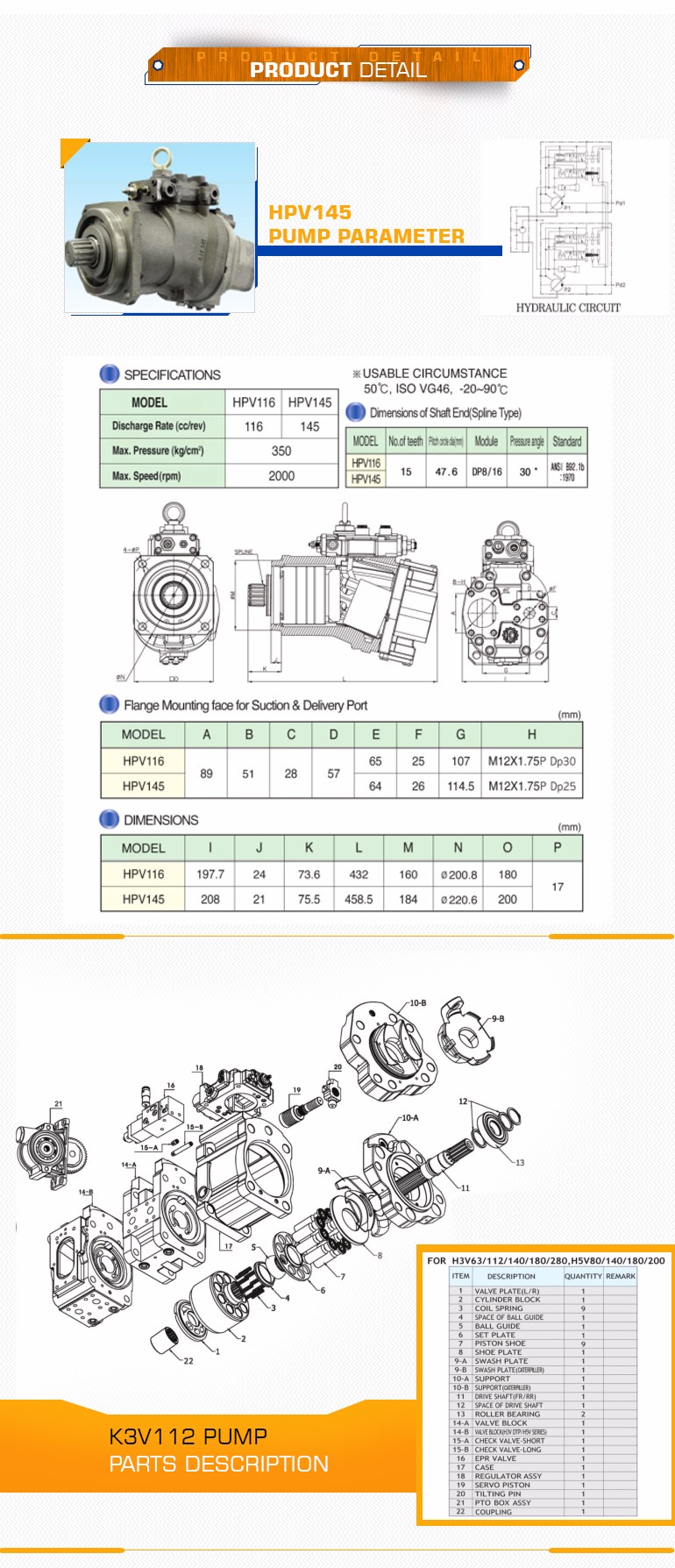 Rotary Pump Hydraulic Spare Parts Kyb Kayaba Psvl2-27 Psvl2-36 Psvl-42 Psvl-54