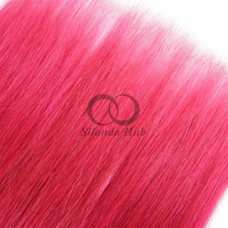 Pink Straight Remy Human Hair Bundles Sew In Weave Bundles Brazilian Bundle Deals
