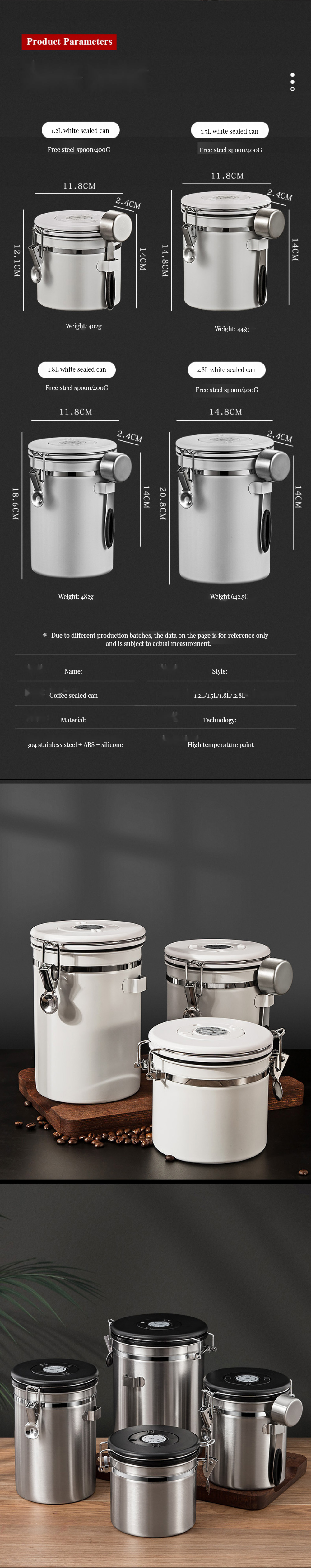 Round 1500ml Stainless Steel Coffee Storage Container for Commercial Buyers Beverage Stores