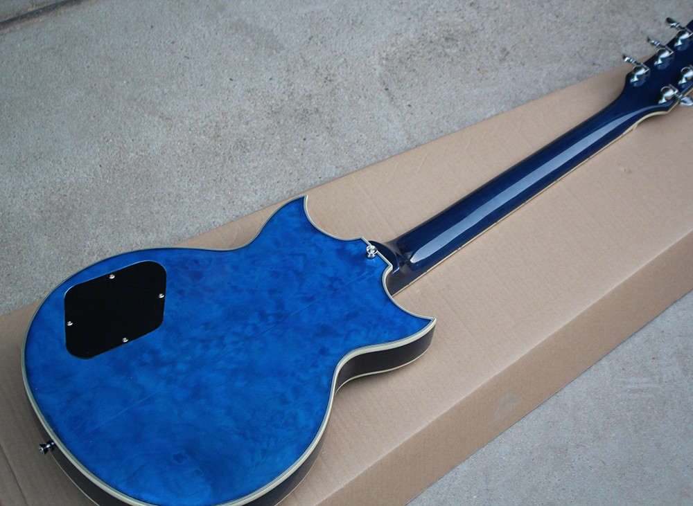 Custom Blue Body Electric Guitar with Flame Maple Veneer,Chrome Hardwares,White Binding body and neck