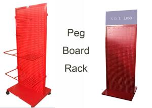 Quality Red Peg Board Metal Floor Display Stands With Doulbe Sides Easy Moving wholesale