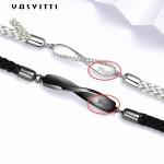 8.7in 7g Sterling Silver Jewelry Bracelets 3A CZ Black String Bracelet