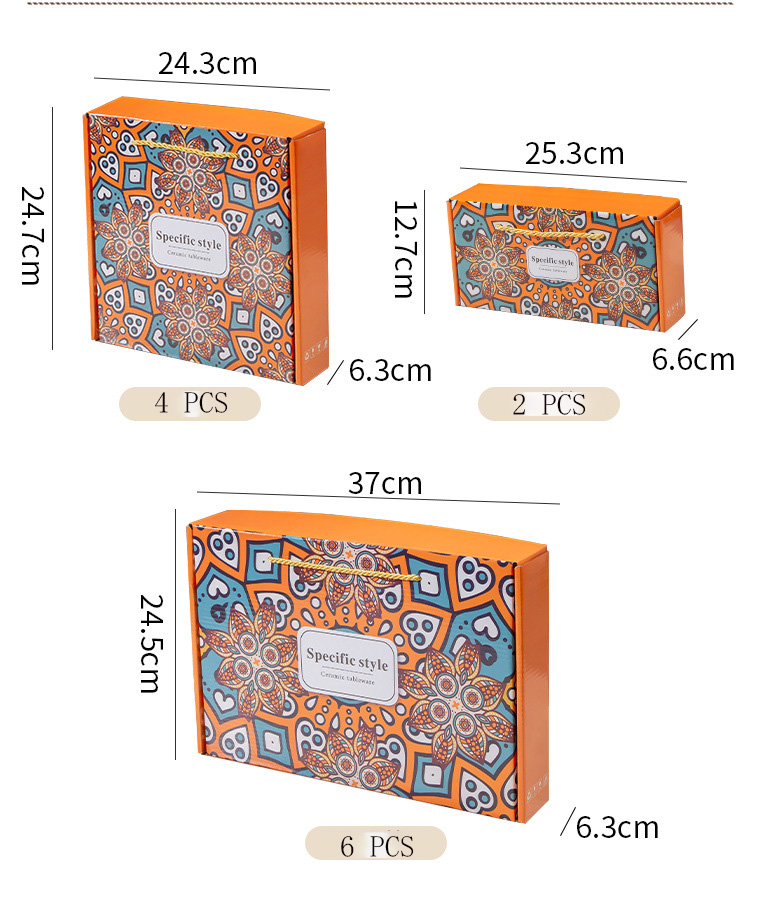 Exquisite Bohemian Design Ceramic Bowl Set of 4 in Gift Box with Plate and Chopsticks