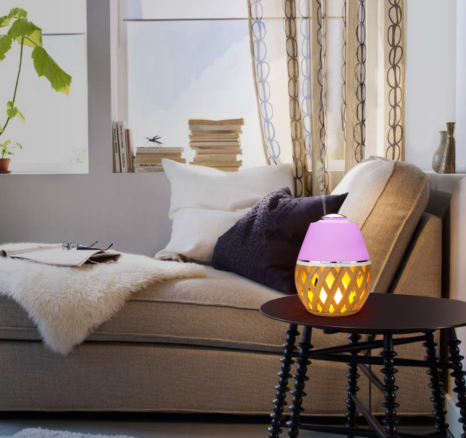 Hotel Flame Light Elegant Aromatherapy Wood Grain Essential Oil Diffuser