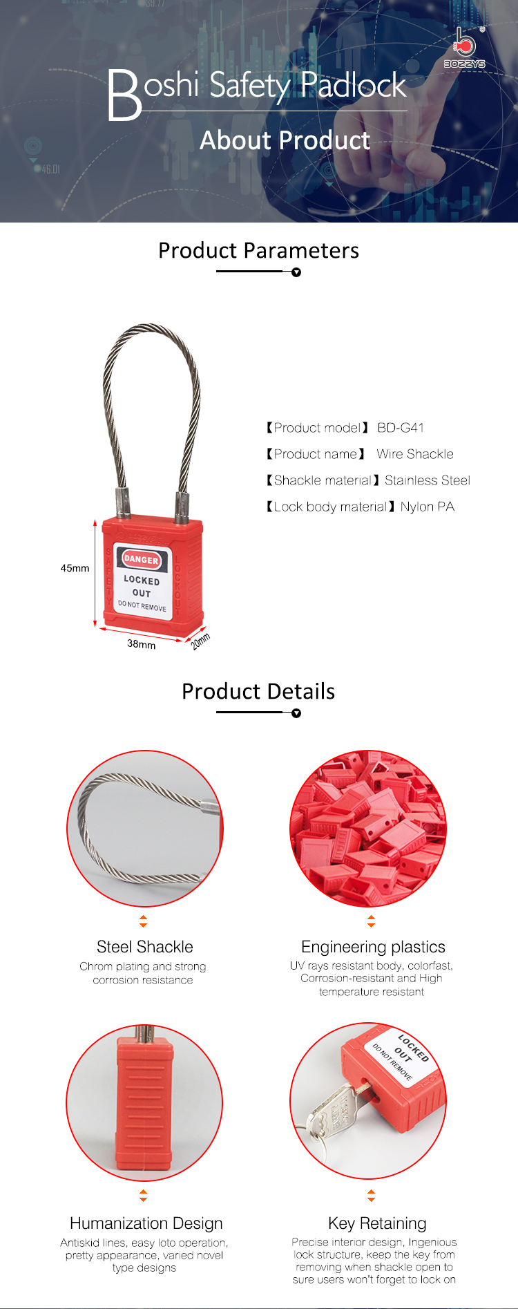 Steel Wire Shackle Safety Cable Padlock , Lightweight Master Lockout Padlock