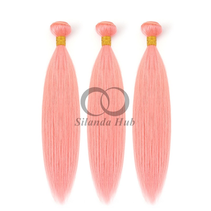 Pink Straight Remy Human Hair Bundles Sew In Weave Bundles Brazilian Bundle Deals