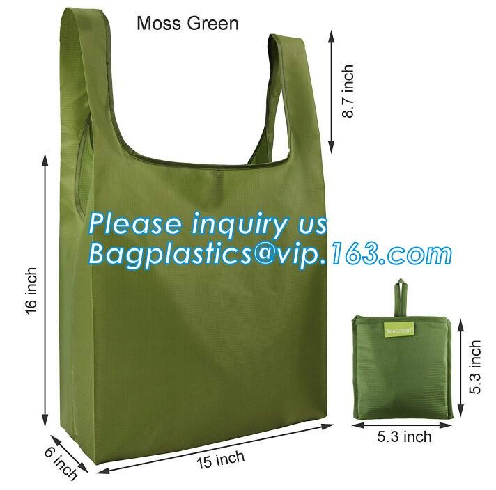 Recycled Foldable Nylon Polyester Tote Bag with logos polyester shopping bag Custom advertising handle non woven bag PAC