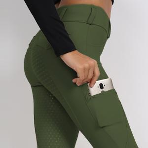 Quality Green Printed Horse Riding Pants Nylon Full Seat Silicone Leggings With Phone Pocket wholesale