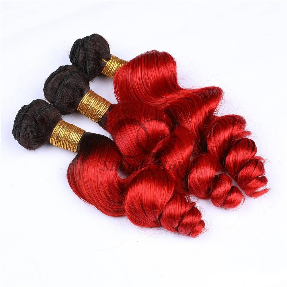 #T1B/Red Loose Wave Remy Human Hair Bundles Sew In Weave Bundles Brazilian Bundle Deals