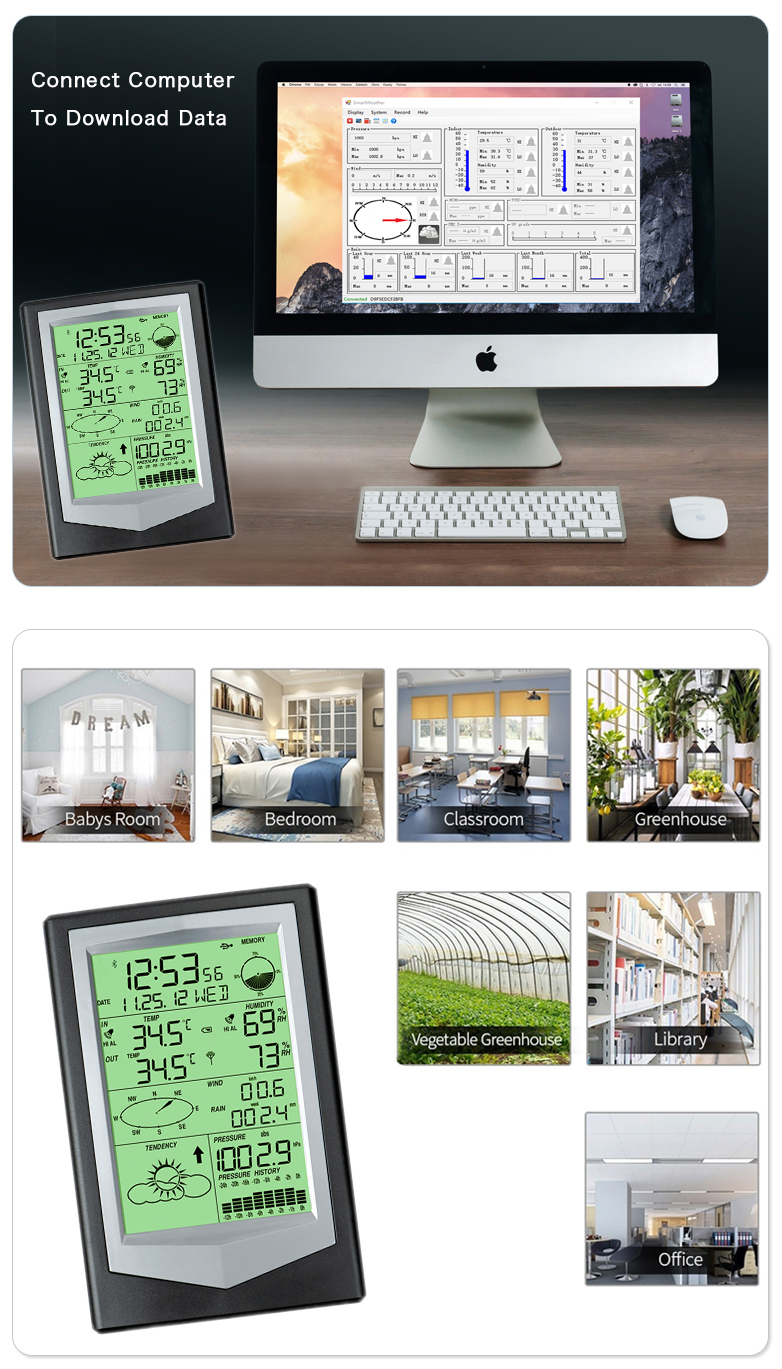 Weather Station With Outdoor Wind Speed And Direction Sensor