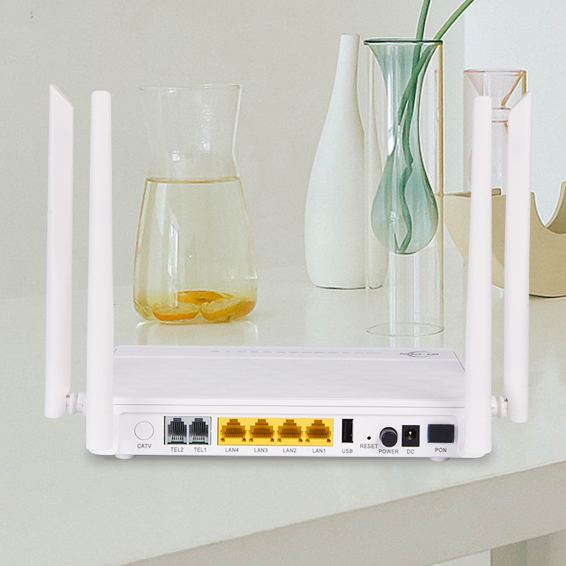 FTTH Wireless 4GE Gepon Dual Band ONU Modem 4pots Voip Wifi Router