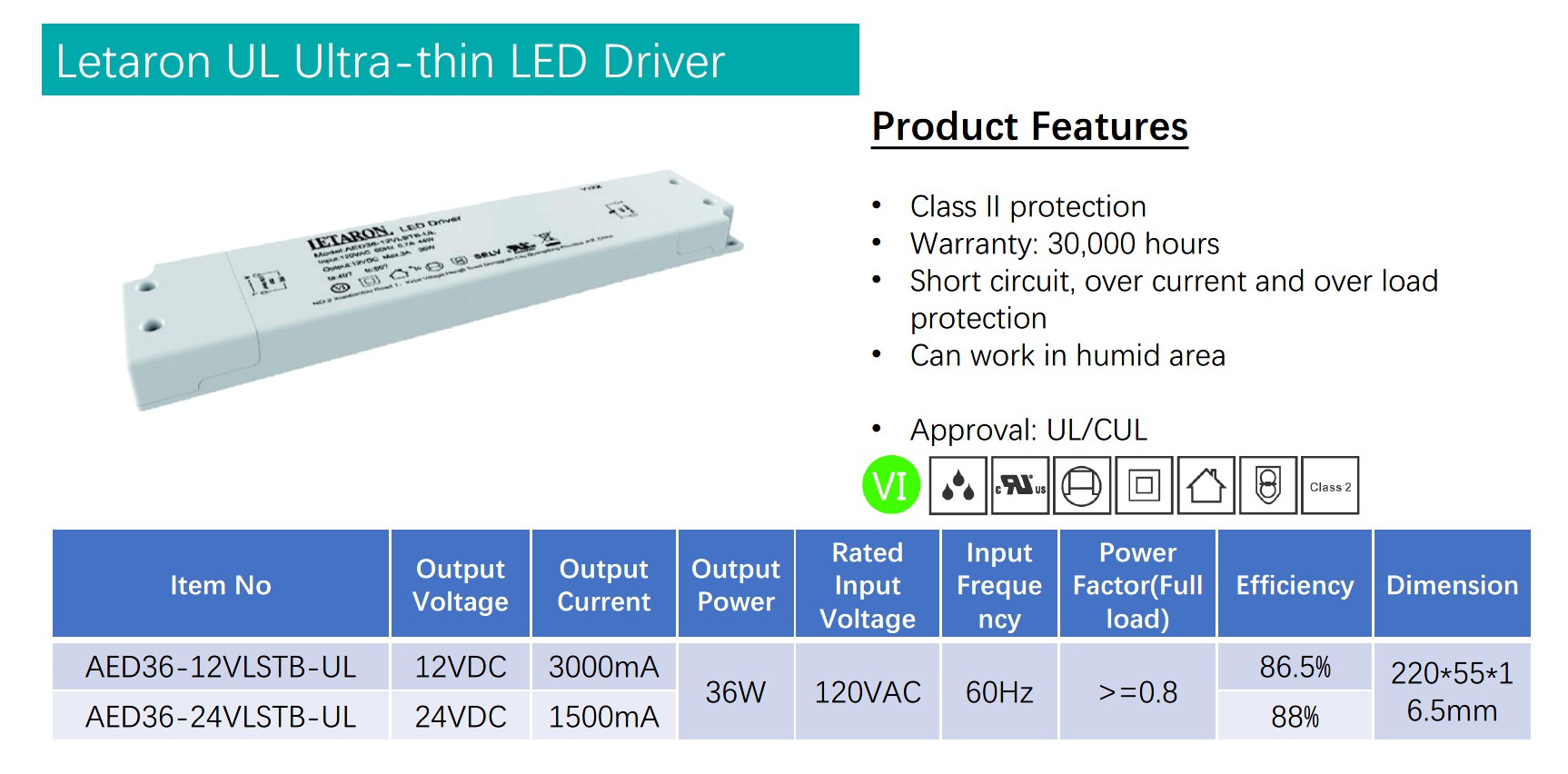 Letaron Constant Voltage LED Driver , Mirror Lamp 24V LED Driver
