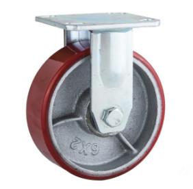 Quality heavy duty cast iron wheel red PU caster 8 inch wholesale