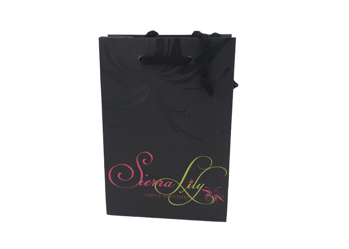 High - End Recycled Present Paper Bag / Large Black Gift Bags Spot UV Logo