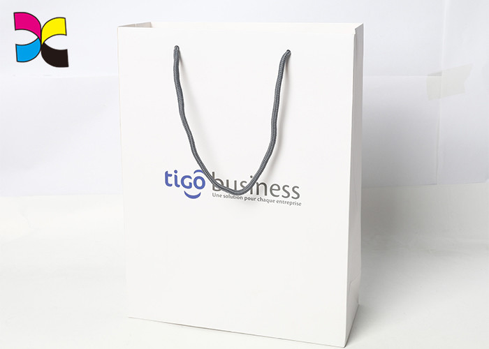White Personalized Paper Gift Bags With Handles , CMYK Paper Shopping Bags With Logo
