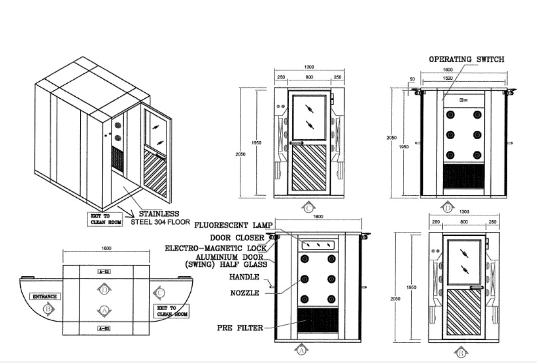 Powder Coated Cleanroom Air Shower , Dust Free Room With Single Leaf Swing Doors