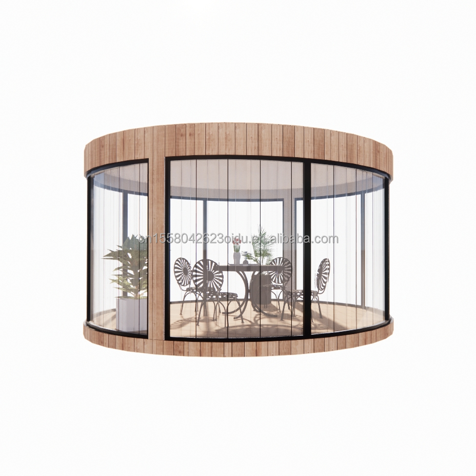 Galvanized Steel Square Tubes EU Standard Wooden Houses Glass Sunshine House Prefab Mobile Shop Store for Garden Cafe
