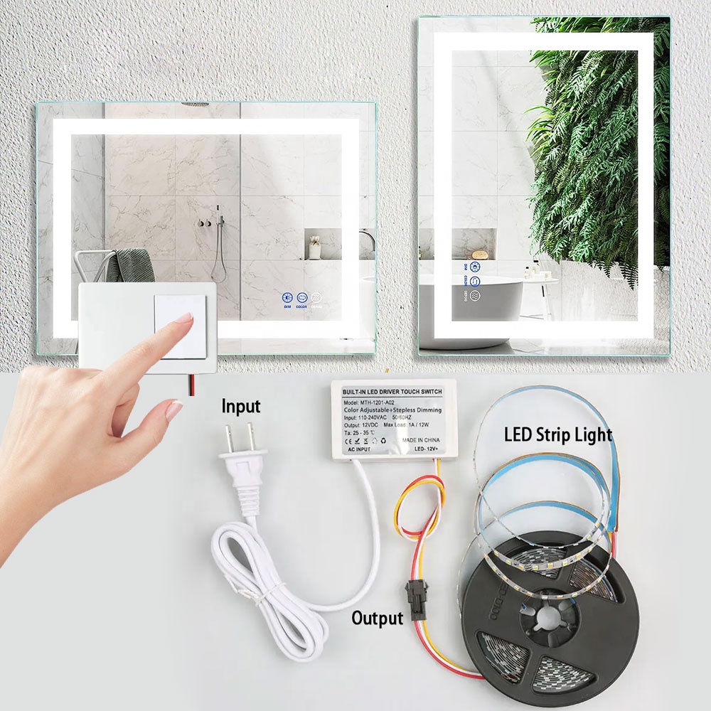 12V 1A 12W Bathroom Smart Mirrors One Color Touch Sensor Switch with Easy Installation