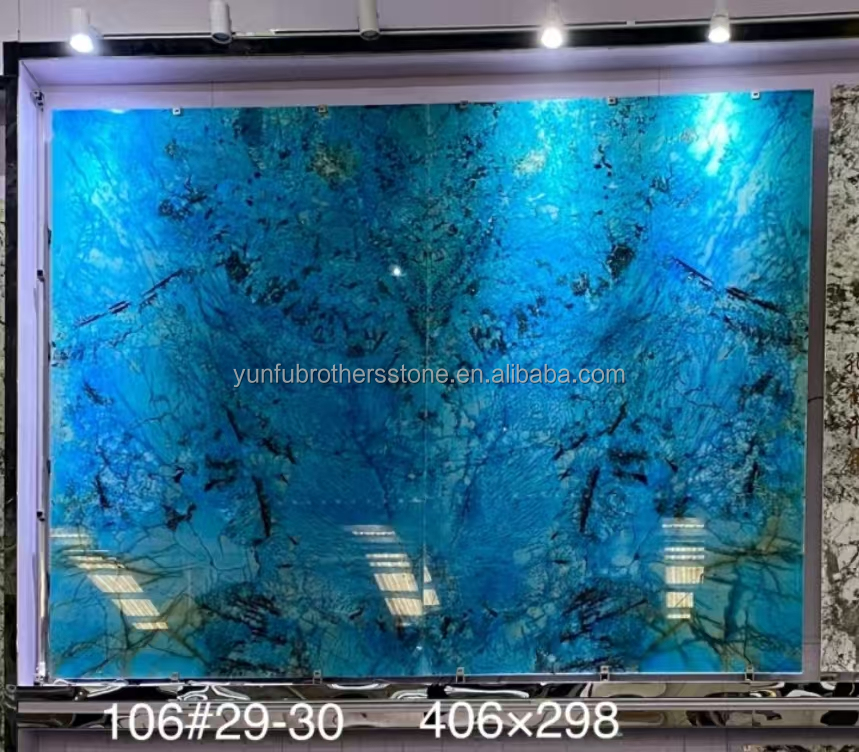 Modern Luxury Fantasy Blue Stone Calcite Marble Dining Table Top with Polished Finish