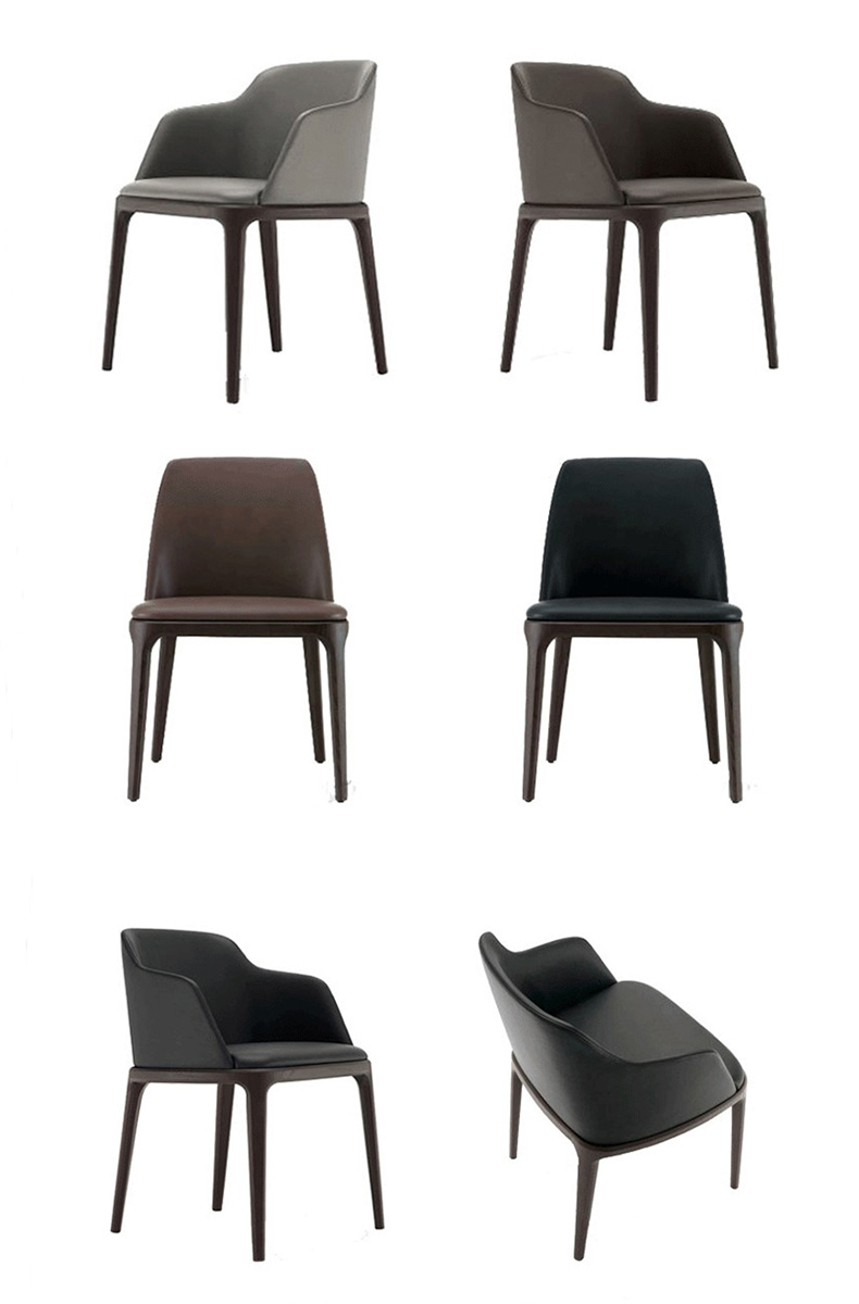 Black Brown Grey Nordic Dining Chair 60cm Seat Height Leather Ash Wood Dining Chairs