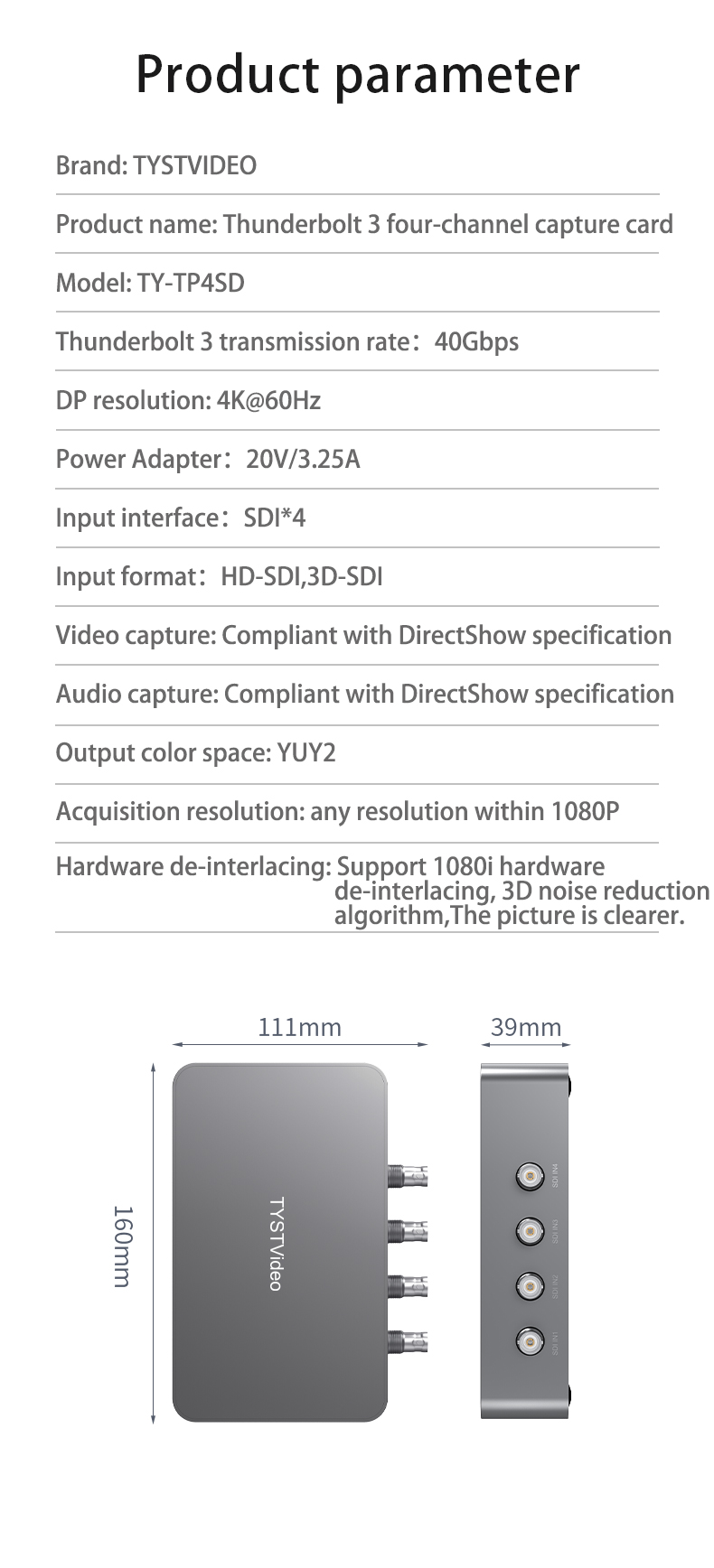 4-channel SDI Input Thunderbolt 3 Capture Card for Video Capture in Live Broadcasting