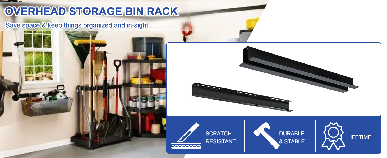 3-Set Ceiling Tote Slide Storage Bin Rack for 3 Bins Garage Overhead Storage System