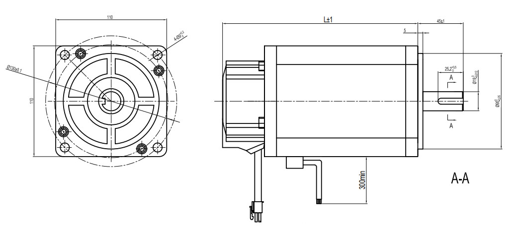 Low Voltage 48V Dc Brushless Servo Motor Customizable 110mm