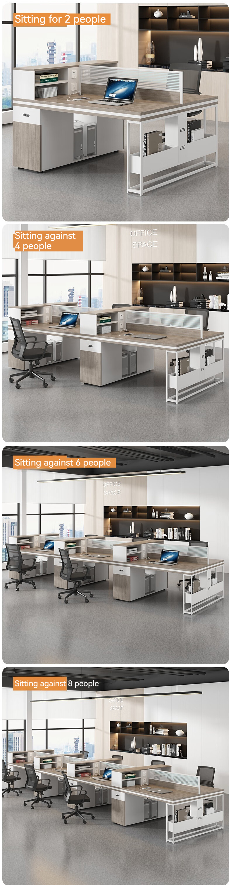 Employee Desktop Computer Table Multi-functional Office Desk and Chair for 4-6 People