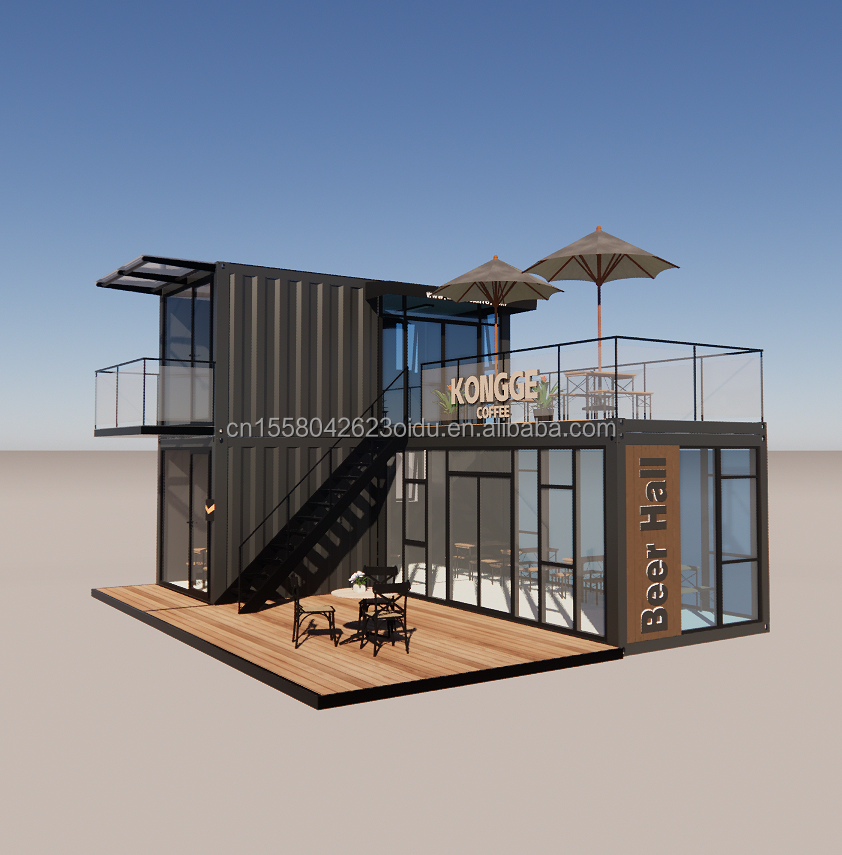 Galvanized Steel Bending Container Coffee Shop Store 40ft Prefabricated House Building Design for Steel Frame Hotel