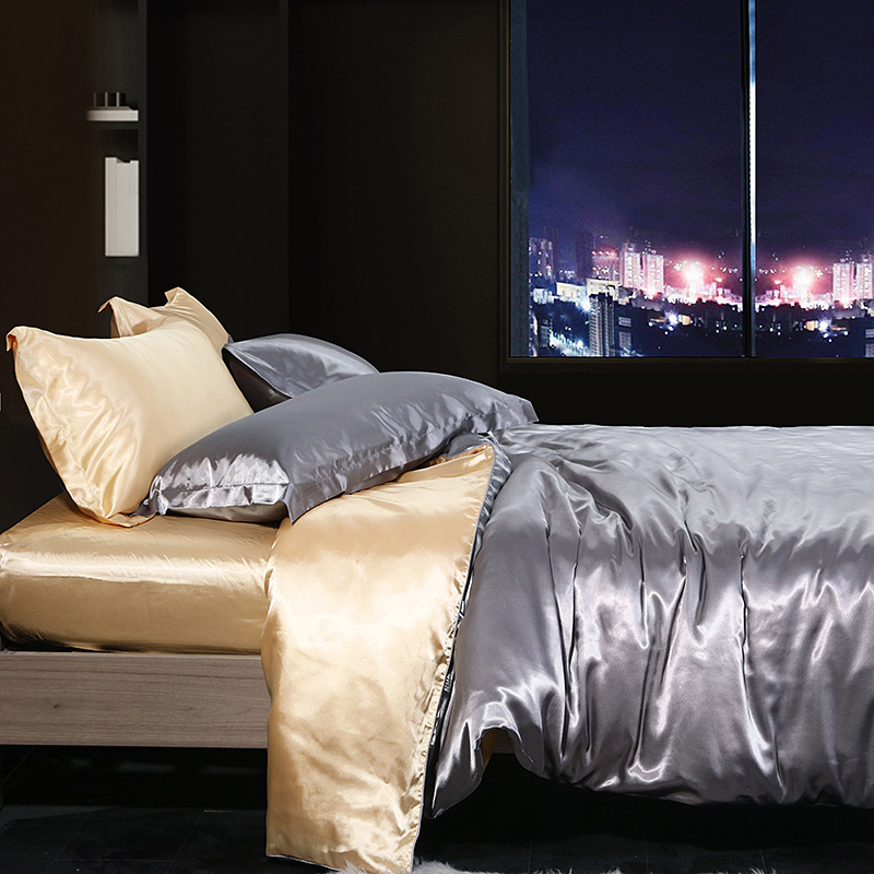 4 Piece 2.8m Green Mulberry Silk Bedding Plain Dyed For Bedroom