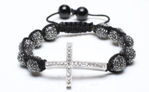 Quality Shamballa Bracelet, Crystal Pave Alloy Beads, Silver Plated Brass Cross wholesale