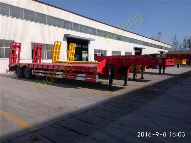 2 axles lowboy low bed truck semi trailer 30 ton 40 ton with spring ladder